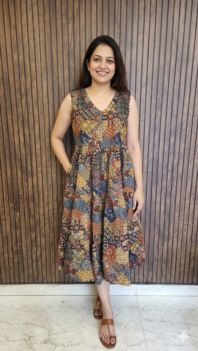 Kalamkari Patch Tier Dress